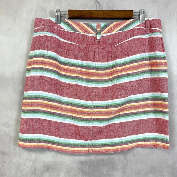 Old Navy Striped Linen Blend Skirt‎ Womens Size 12 Red Multicolor Coastal Resort - Picture 3 of 12